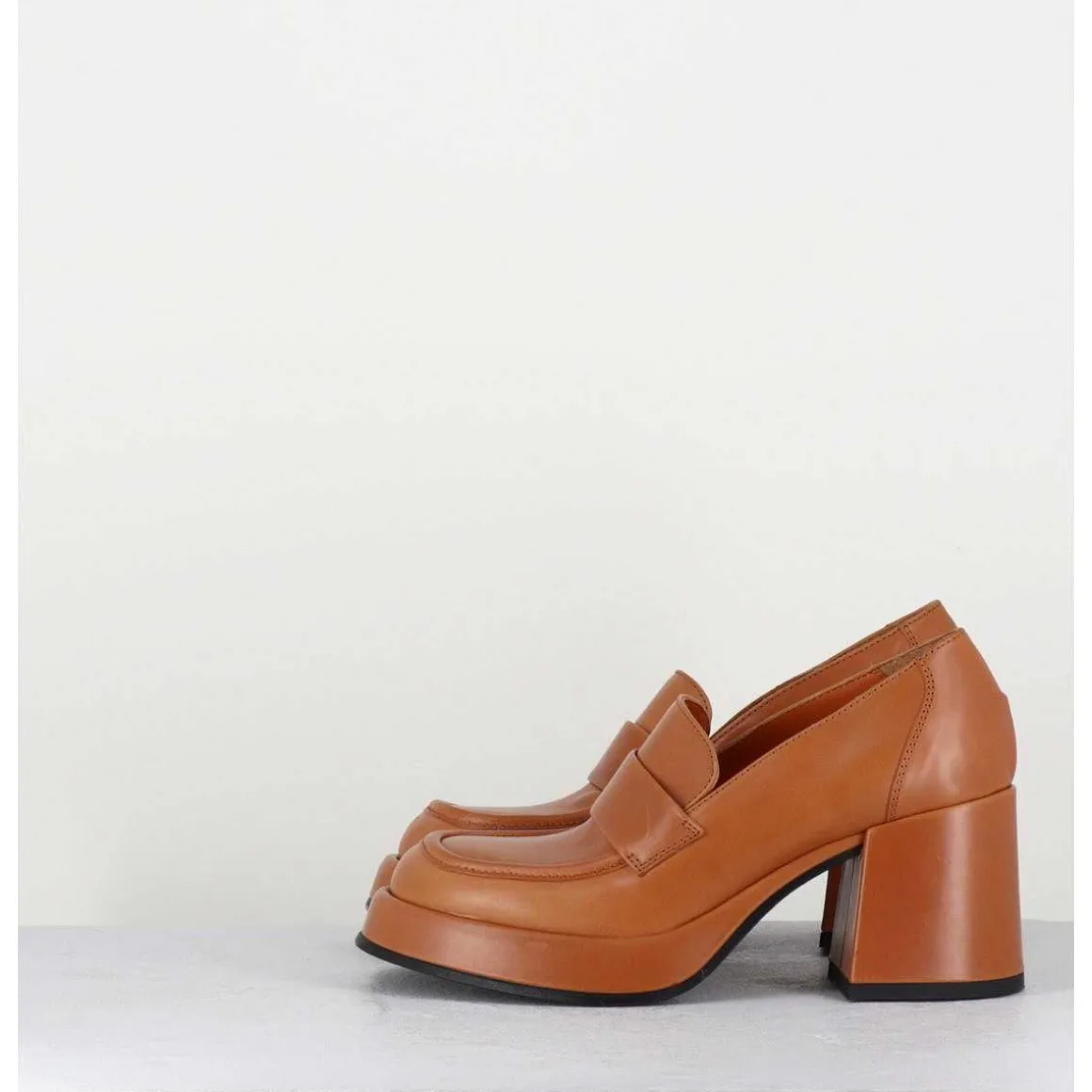 Mocassins A Plateforme En Cuir Camel - Meda Cuoio