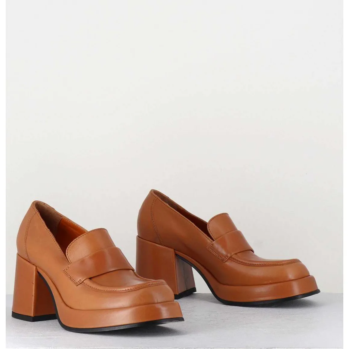 Mocassins A Plateforme En Cuir Camel - Meda Cuoio