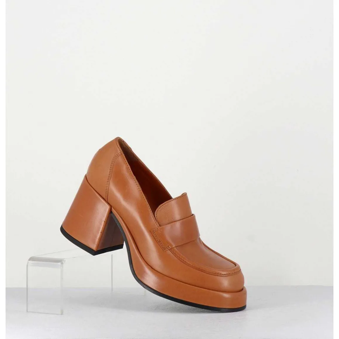Mocassins A Plateforme En Cuir Camel - Meda Cuoio