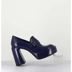 Mocassins A Plateforme En Cuir Bleu - E3301 Oceano