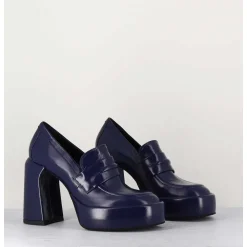 Mocassins A Plateforme En Cuir Bleu - E3301 Oceano