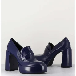 Mocassins A Plateforme En Cuir Bleu - E3301 Oceano