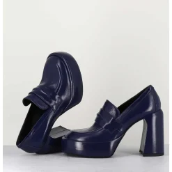 Mocassins A Plateforme En Cuir Bleu - E3301 Oceano