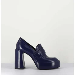 Mocassins A Plateforme En Cuir Bleu - E3301 Oceano