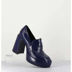 Mocassins A Plateforme En Cuir Bleu - E3301 Oceano