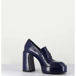 Mocassins A Plateforme En Cuir Bleu - E3301 Oceano
