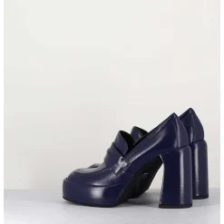 Mocassins A Plateforme En Cuir Bleu - E3301 Oceano