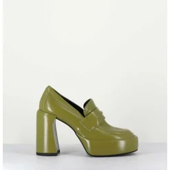 Mocassins A Plateforme En Cuir Vert Kaki - E3301 Erba