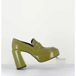 Mocassins A Plateforme En Cuir Vert Kaki - E3301 Erba