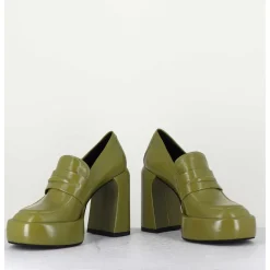 Mocassins A Plateforme En Cuir Vert Kaki - E3301 Erba
