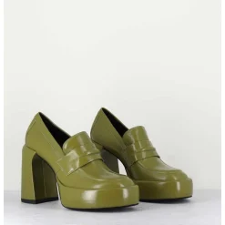Mocassins A Plateforme En Cuir Vert Kaki - E3301 Erba