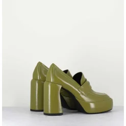 Mocassins A Plateforme En Cuir Vert Kaki - E3301 Erba