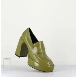 Mocassins A Plateforme En Cuir Vert Kaki - E3301 Erba