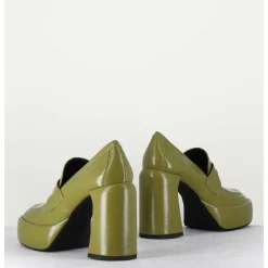 Mocassins A Plateforme En Cuir Vert Kaki - E3301 Erba