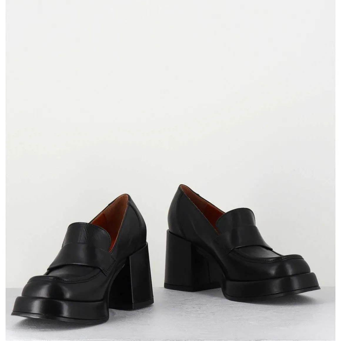 Mocassins A Plateforme En Cuir Noir - Meda Nero