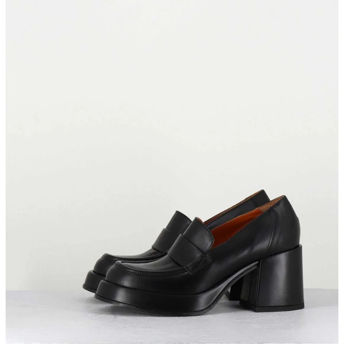 Mocassins A Plateforme En Cuir Noir - Meda Nero