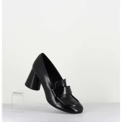 Mocassins A Talon En Cuir Noir - Ace03 Nero