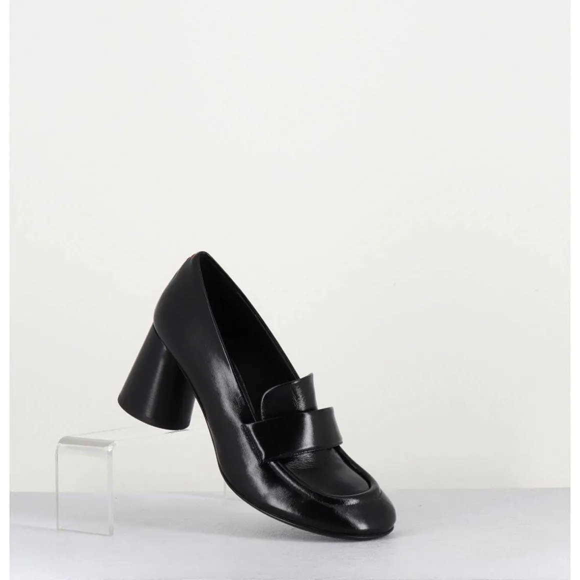 Mocassins A Talon En Cuir Noir - Ace03 Nero