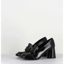 Mocassins A Talon En Cuir Noir - Ace03 Nero