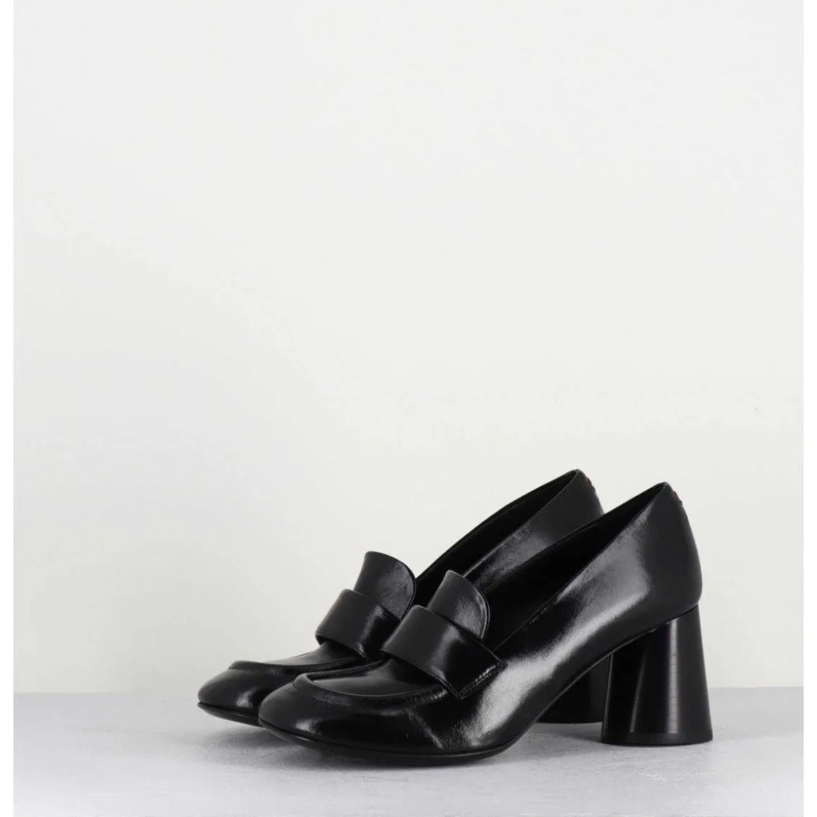 Mocassins A Talon En Cuir Noir - Ace03 Nero