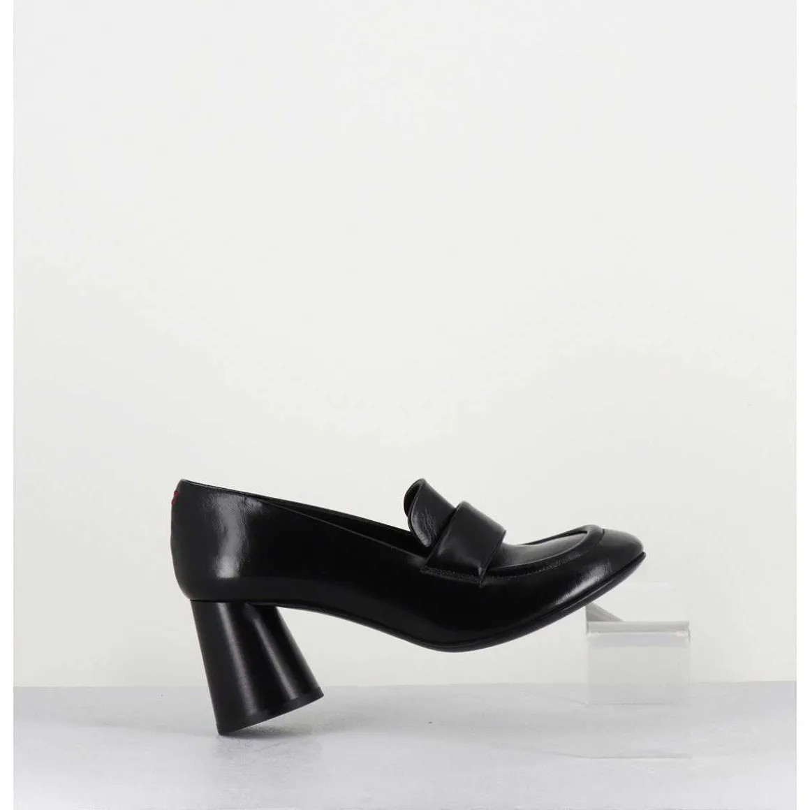 Mocassins A Talon En Cuir Noir - Ace03 Nero
