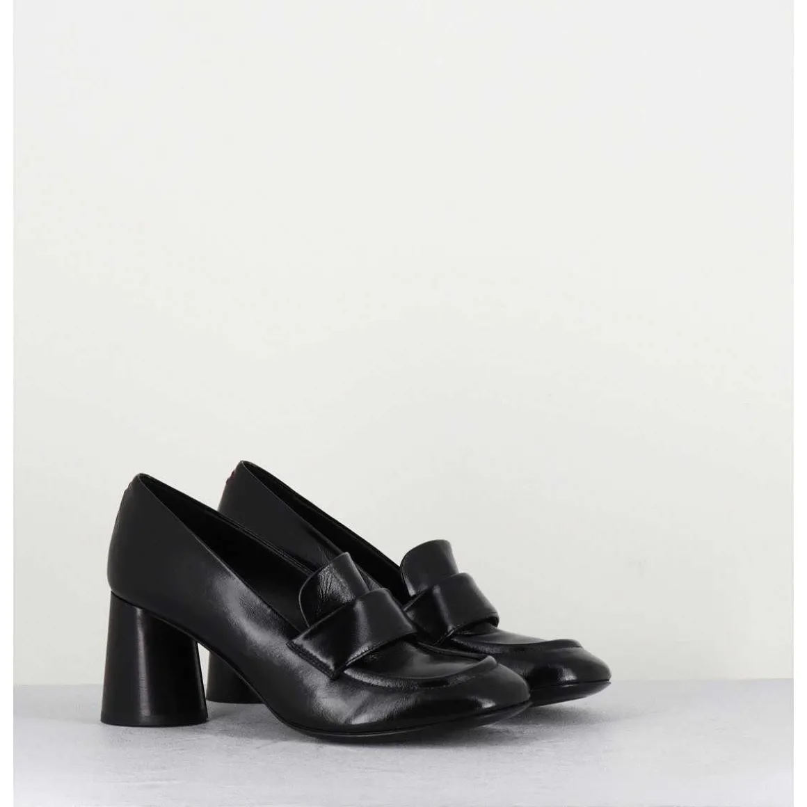 Mocassins A Talon En Cuir Noir - Ace03 Nero