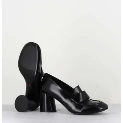 Mocassins A Talon En Cuir Noir - Ace03 Nero