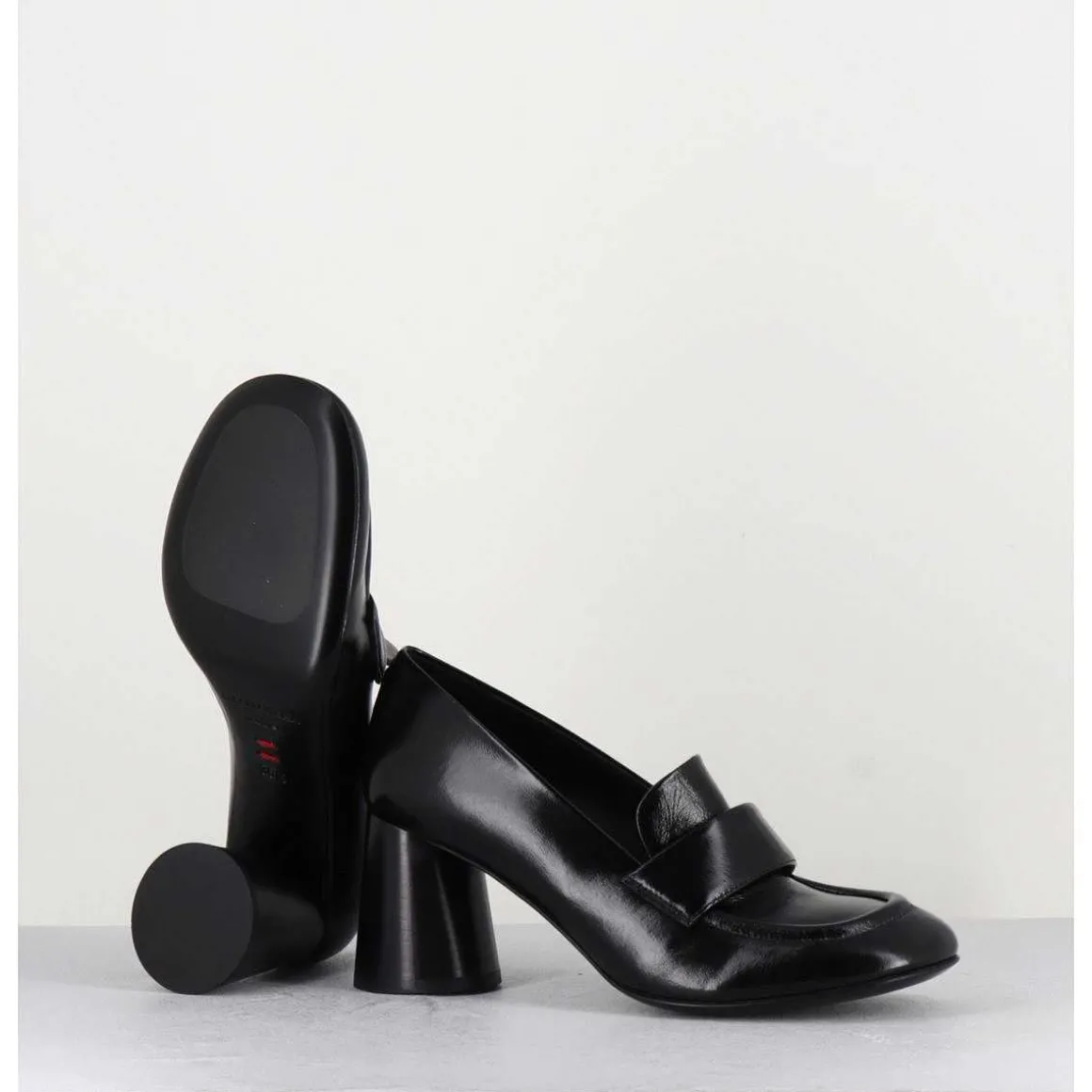 Mocassins A Talon En Cuir Noir - Ace03 Nero