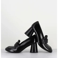 Mocassins A Talon En Cuir Noir - Ace03 Nero