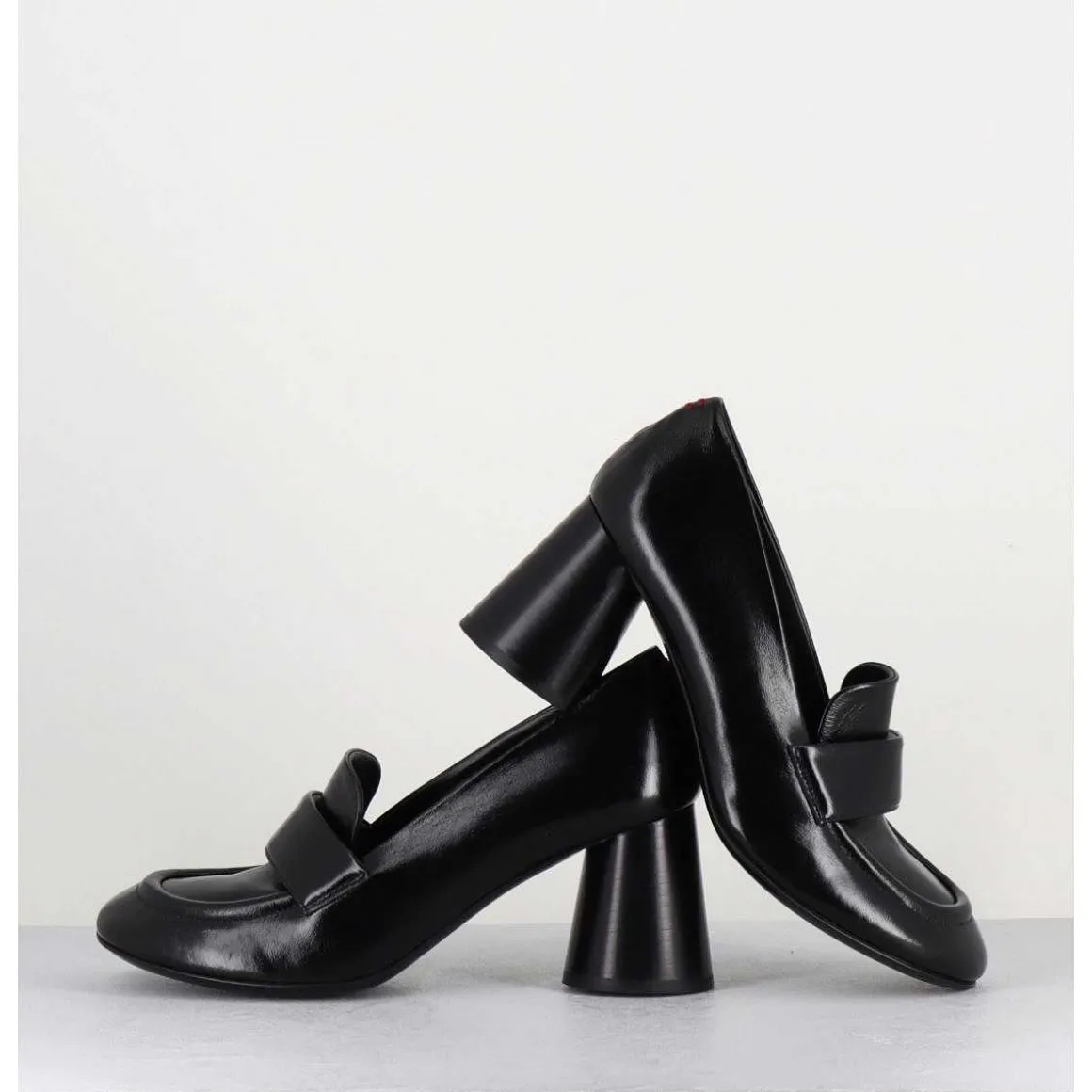 Mocassins A Talon En Cuir Noir - Ace03 Nero