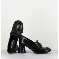 Mocassins A Talon En Cuir Noir - Ace03 Nero