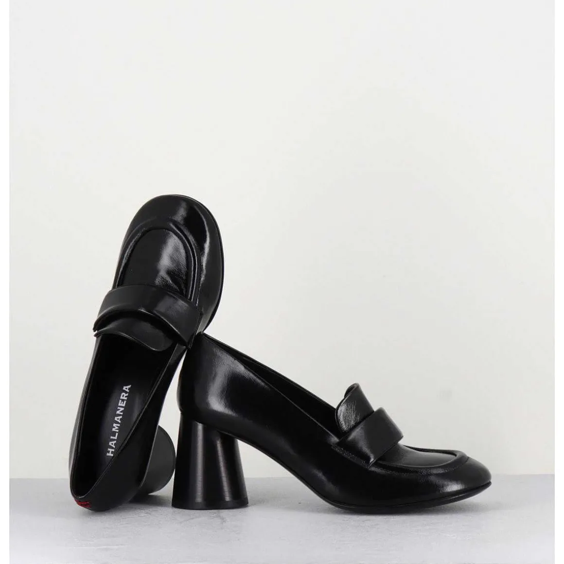 Mocassins A Talon En Cuir Noir - Ace03 Nero