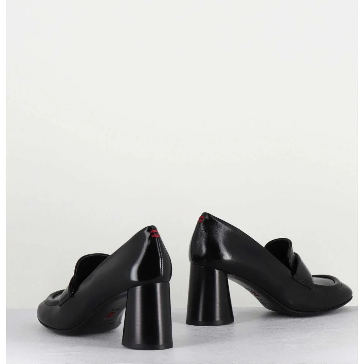 Mocassins A Talon En Cuir Noir - Ace03 Nero