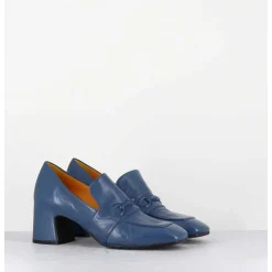 Mocassins A Talon En Cuir Souple Bleu Jean - F511 Seta Jeans