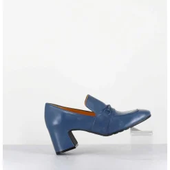 Mocassins A Talon En Cuir Souple Bleu Jean - F511 Seta Jeans