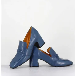 Mocassins A Talon En Cuir Souple Bleu Jean - F511 Seta Jeans