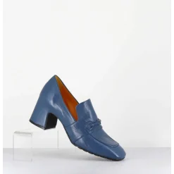 Mocassins A Talon En Cuir Souple Bleu Jean - F511 Seta Jeans