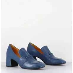 Mocassins A Talon En Cuir Souple Bleu Jean - F511 Seta Jeans