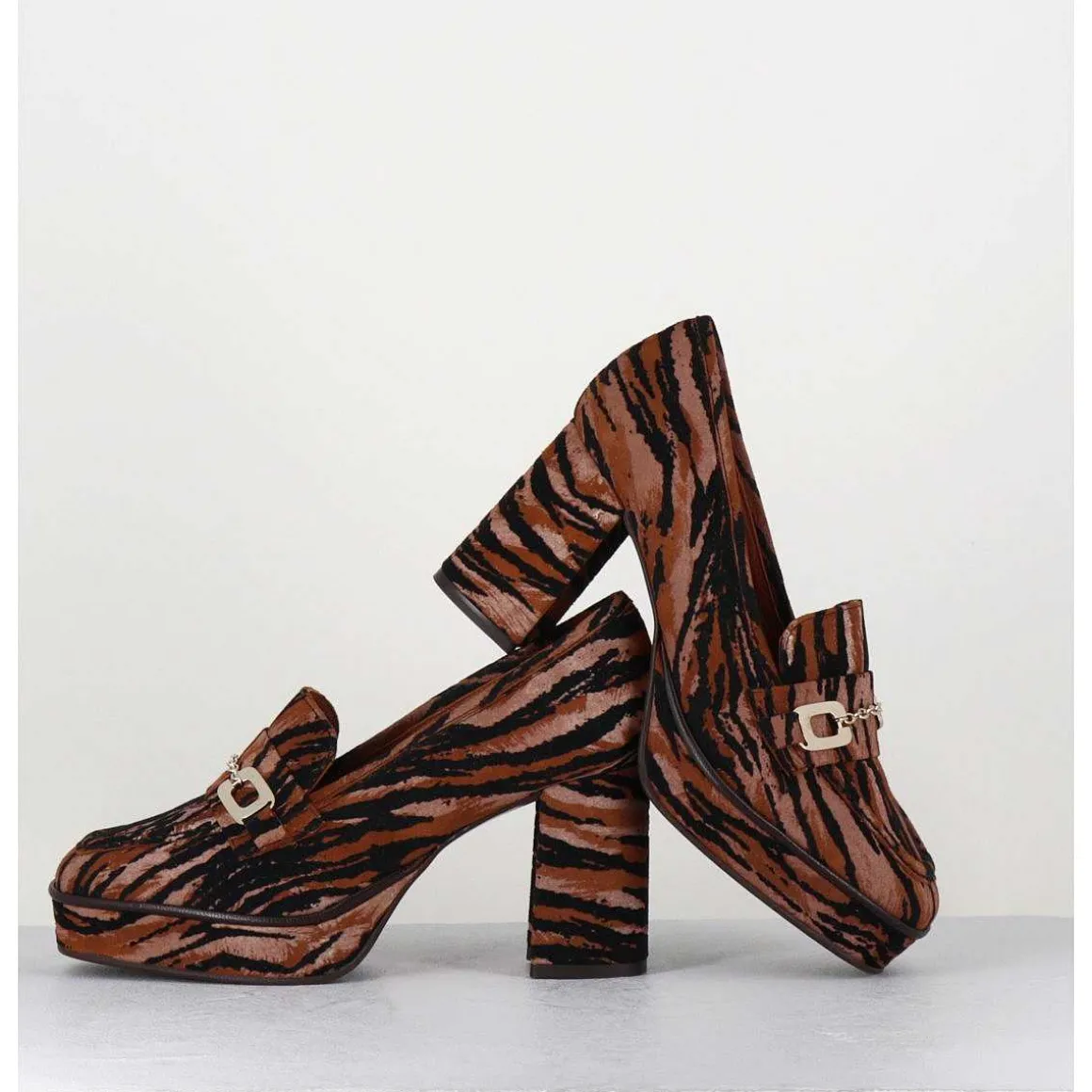 Mocassins A Talon En Cuir Velours Tigre - Bridget Tigre