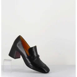 Mocassins A Talon 70S En Cuir Noir Bout Carre - F511 Seta Black
