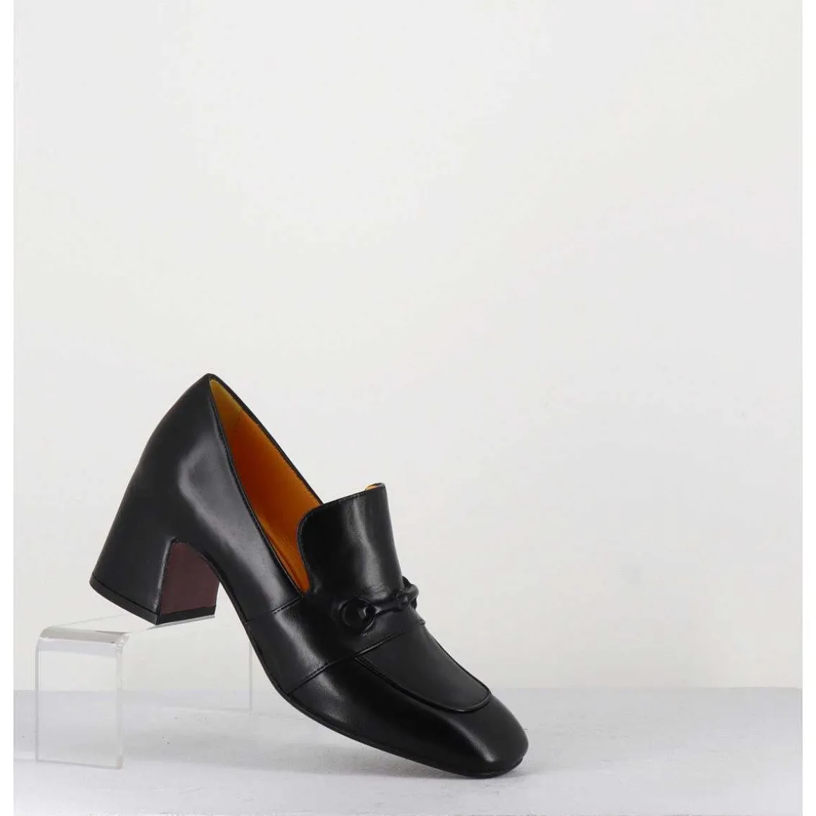 Mocassins A Talon 70S En Cuir Noir Bout Carre - F511 Seta Black
