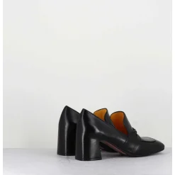 Mocassins A Talon 70S En Cuir Noir Bout Carre - F511 Seta Black