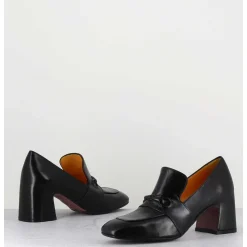 Mocassins A Talon 70S En Cuir Noir Bout Carre - F511 Seta Black