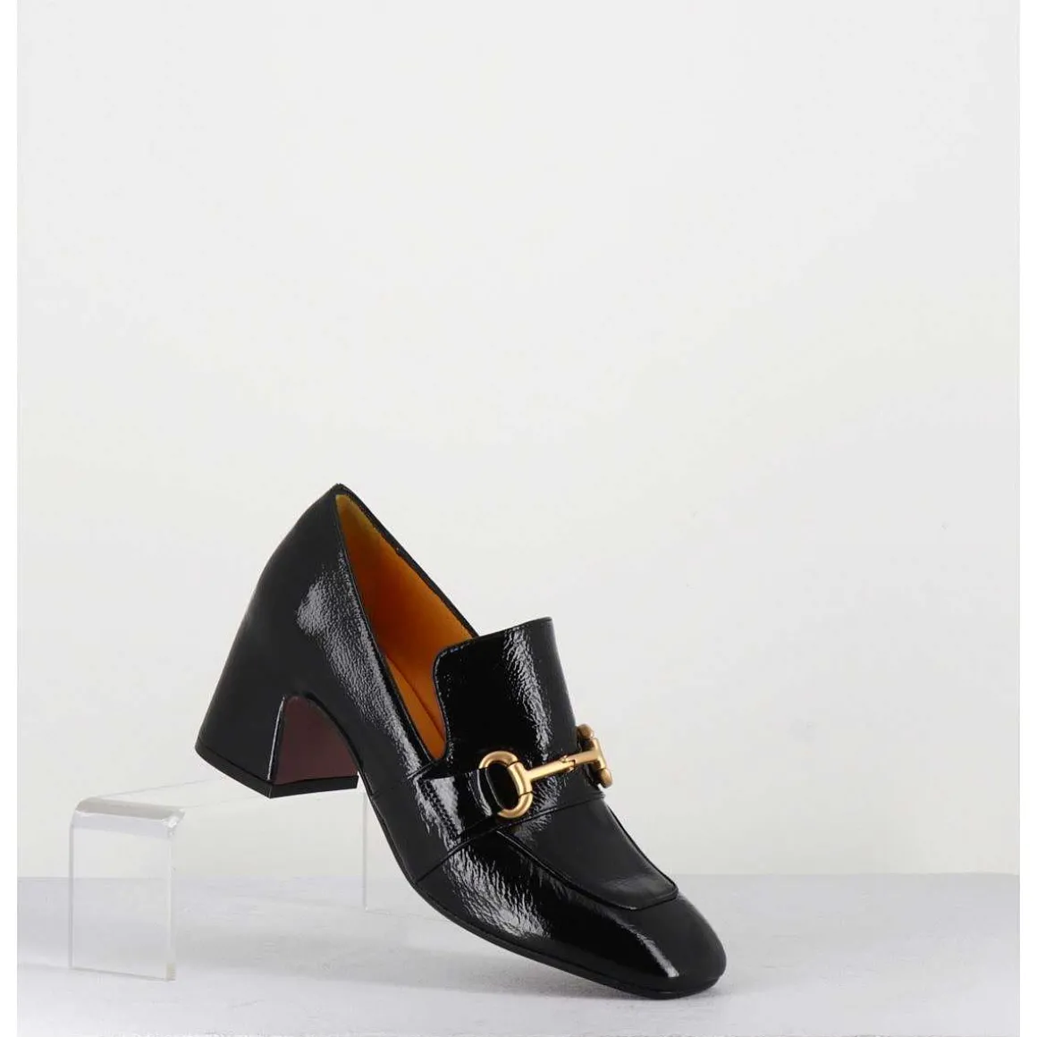 Mocassins A Talon 70S En Cuir Vinyle Noir - H759 Naplak