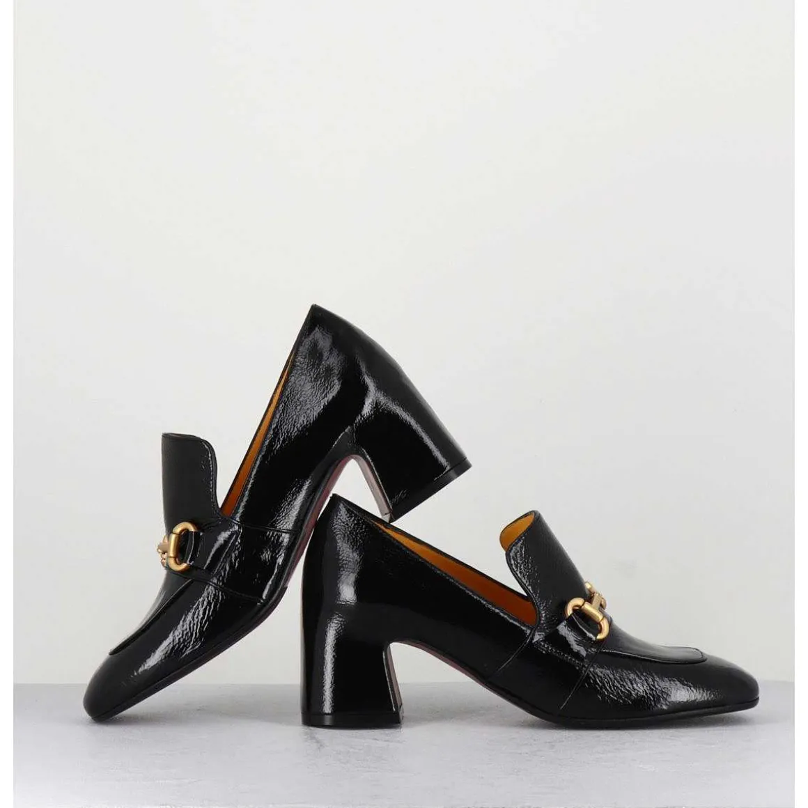 Mocassins A Talon 70S En Cuir Vinyle Noir - H759 Naplak