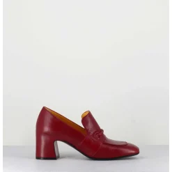 Mocassins A Talon 70S En Cuir Rouge Bout Carre - F511 Seta Red