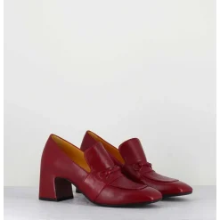 Mocassins A Talon 70S En Cuir Rouge Bout Carre - F511 Seta Red