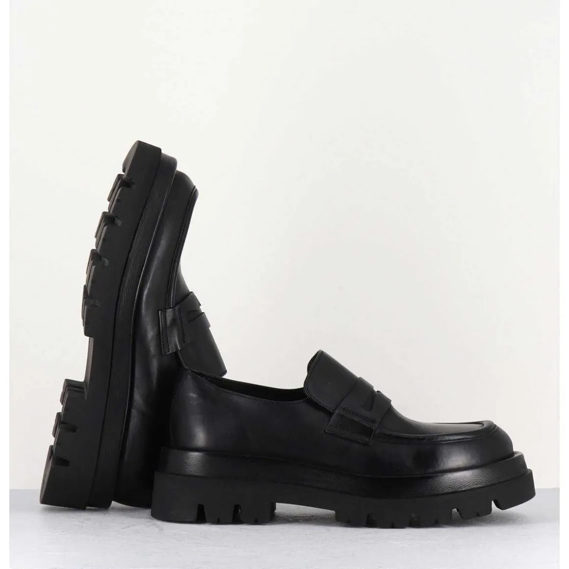 Mocassins Chunky En Cuir Noir - Diwa Nero