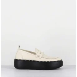 Mocassins Cuir Blanc & Semelle Gomme Noire - A66C Off White