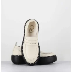 Mocassins Cuir Blanc & Semelle Gomme Noire - A66C Off White